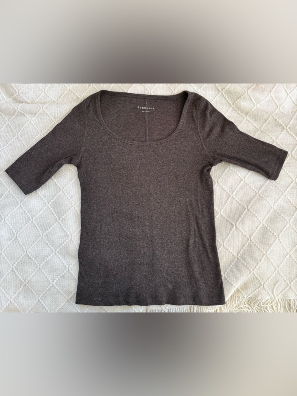 Everlane 3/4 sleeve brown rib-knit short sleeve tee